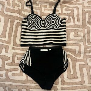 Sandro black and white crochet beach set worn 1x
